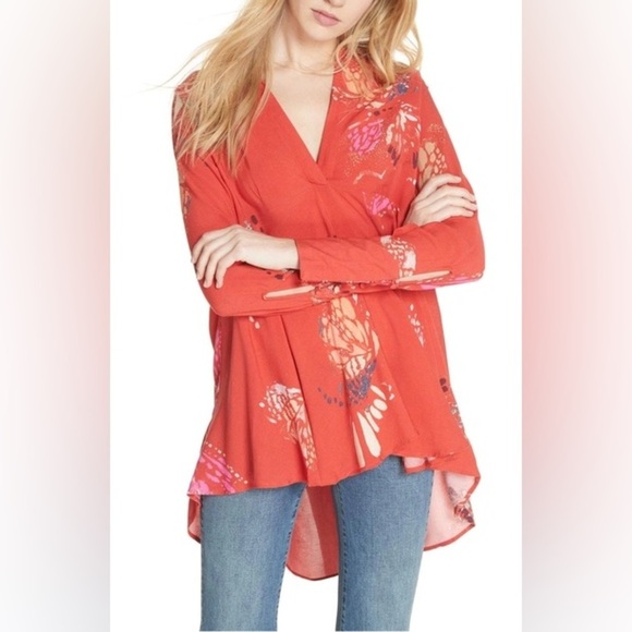 Free People Tops - Free People Field Of Butterflies Tunic in Red - Size XS